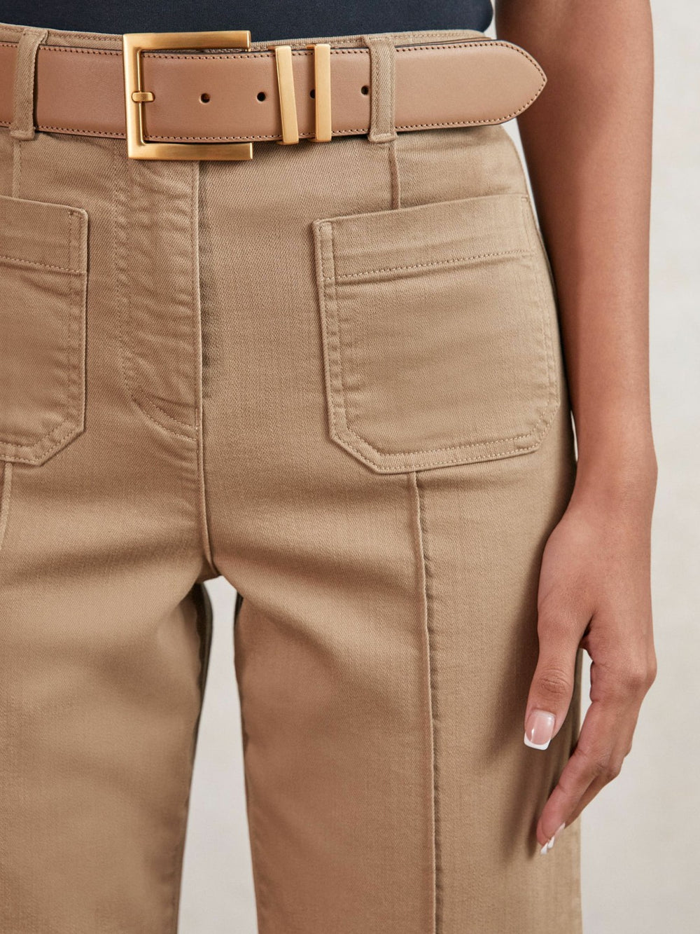 Petite Patch-Pocket Flared Jeans Taupe Neutral | Womens