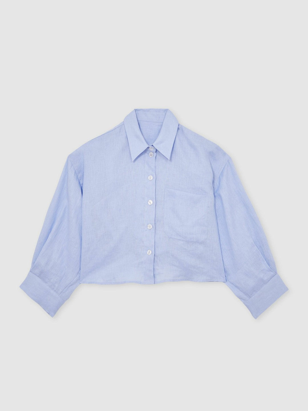 Oversize Linen Cropped Shirt Blue | Womens