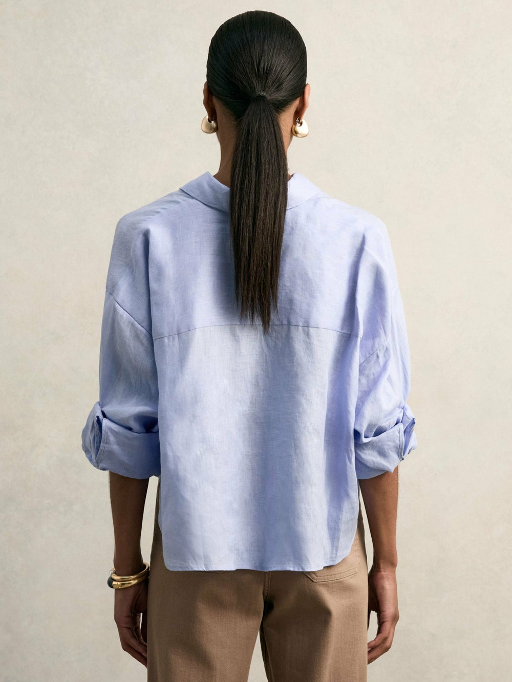 Oversize Linen Cropped Shirt Blue | Womens