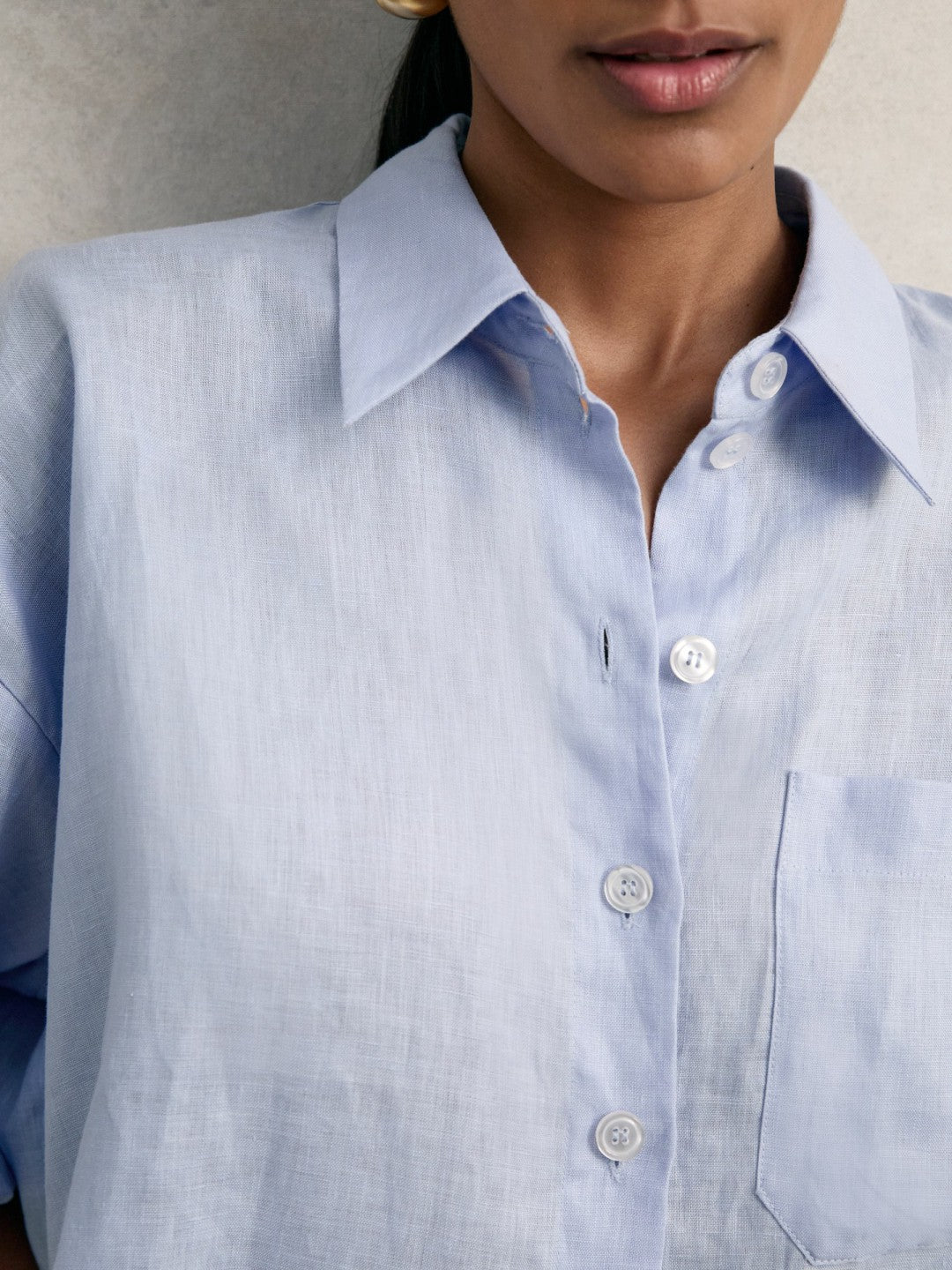 Oversize Linen Cropped Shirt Blue | Womens