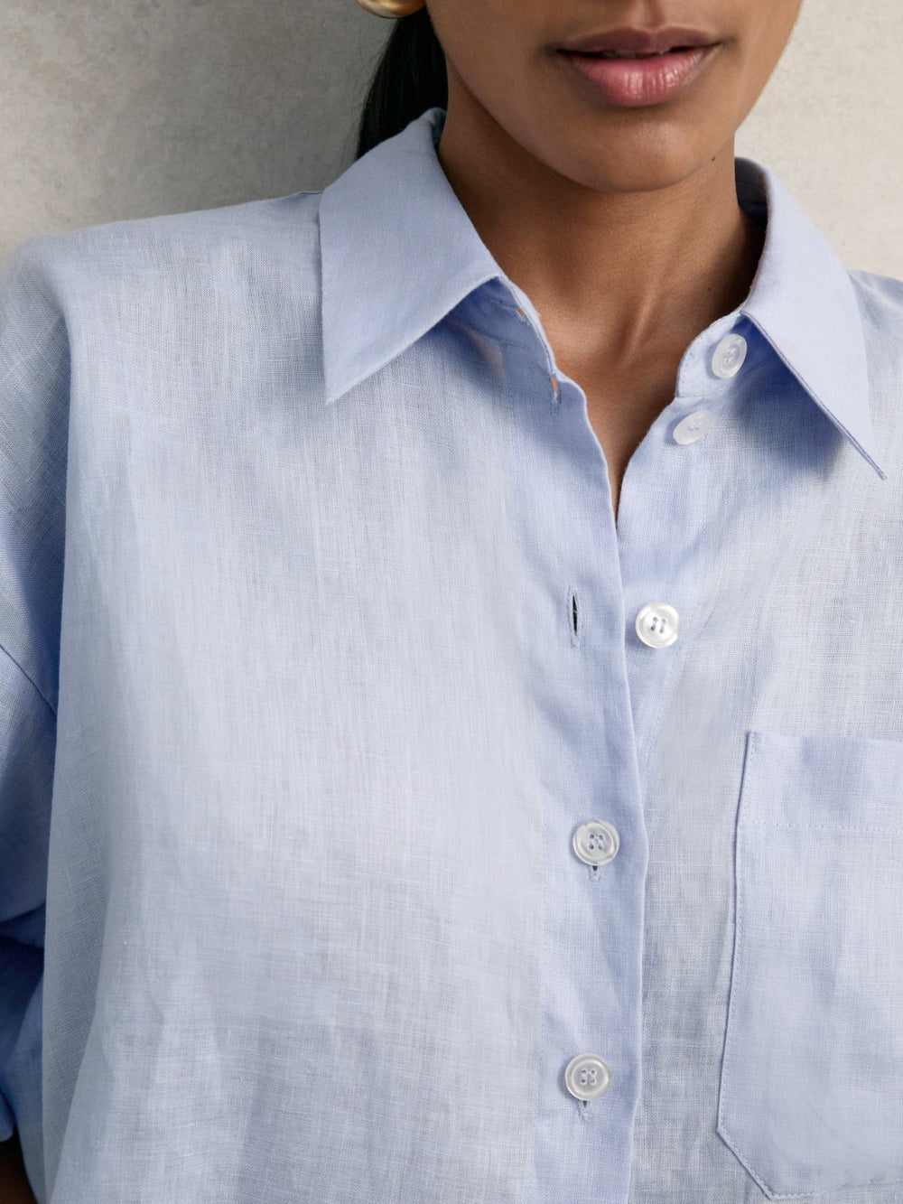 Oversize Linen Cropped Shirt Blue | Womens
