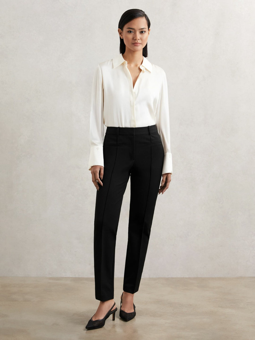 Petite Pintuck Tapered Trousers Black | Womens