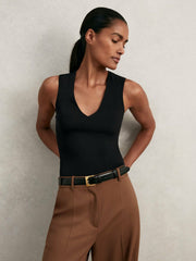 V-Neck Sleeveless Bodysuit Black | Womens