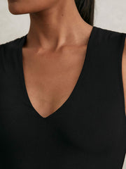 V-Neck Sleeveless Bodysuit Black | Womens
