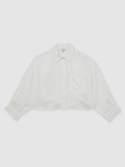 Oversize Linen Cropped Shirt White | Womens