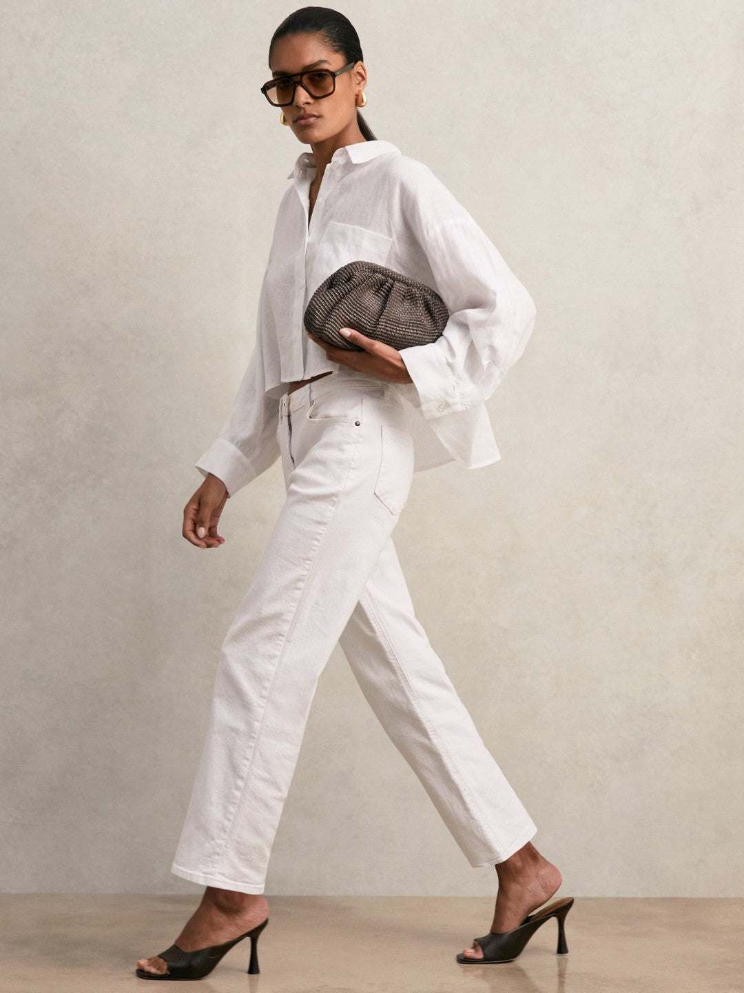 Oversize Linen Cropped Shirt White | Womens