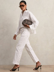 Oversize Linen Cropped Shirt White | Womens