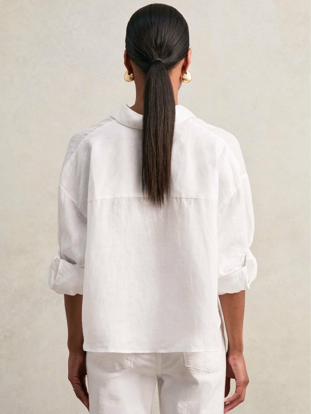 Oversize Linen Cropped Shirt White | Womens