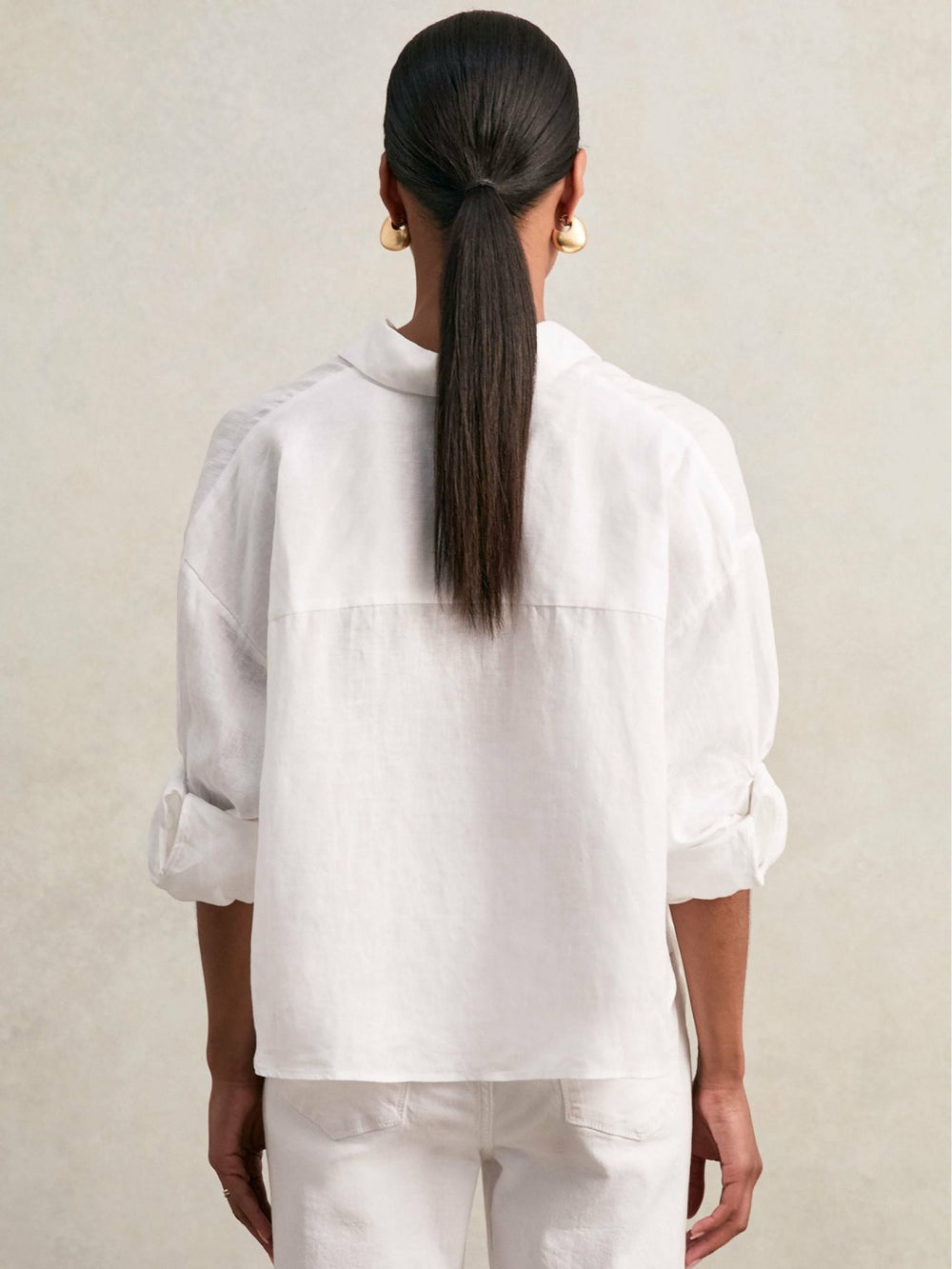 Oversize Linen Cropped Shirt White | Womens