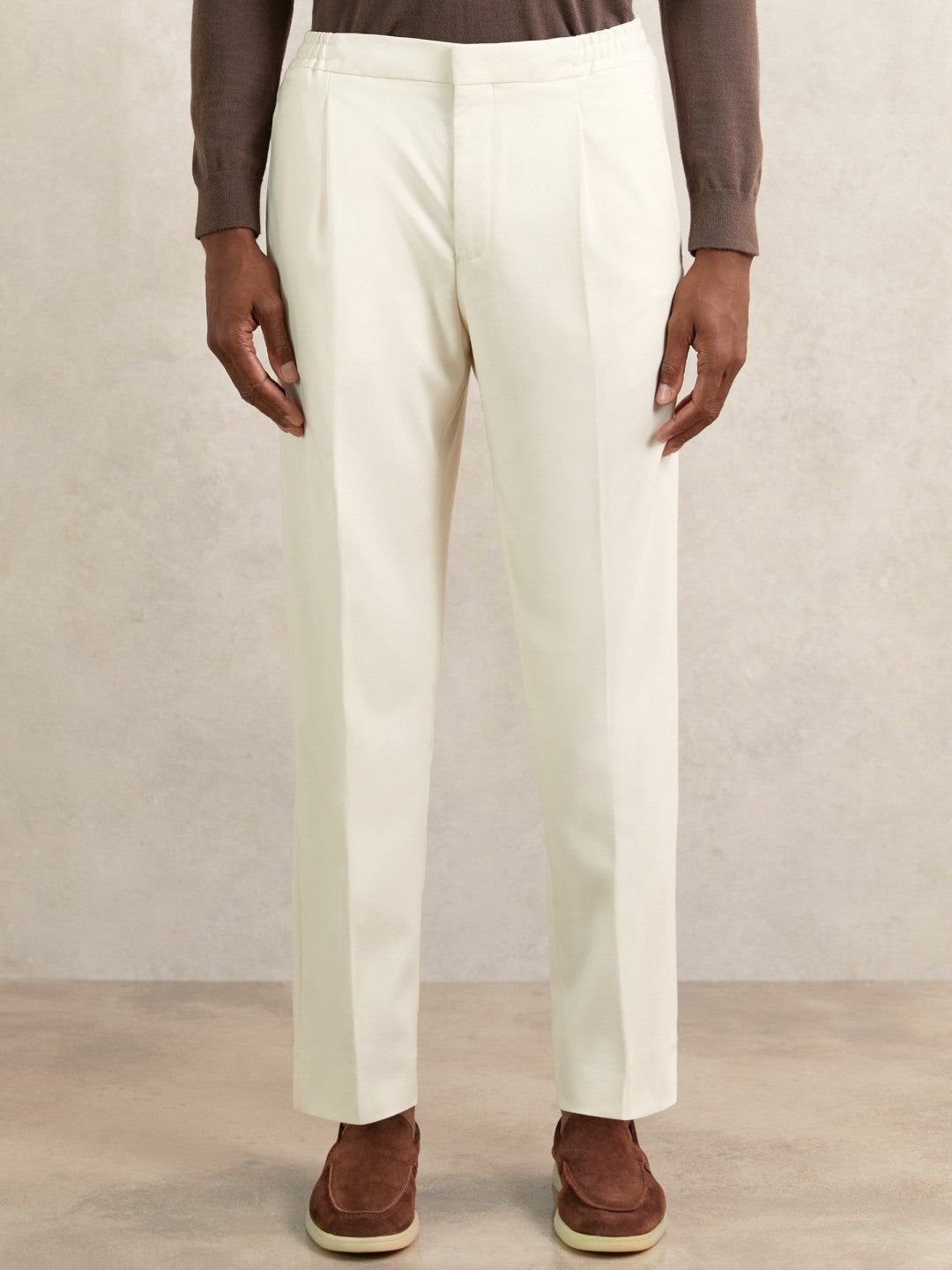 Tapered Drawstring Tailored Trousers Ecru | Mens