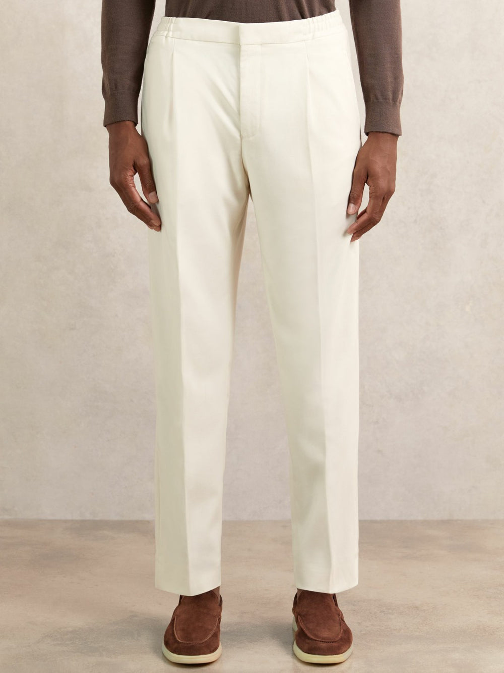 Tapered Drawstring Tailored Trousers Ecru | Mens