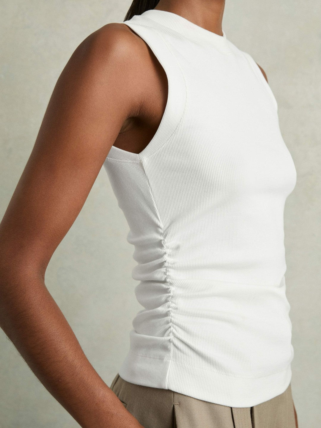 Ribbed Ruched Waist Vest White | Womens
