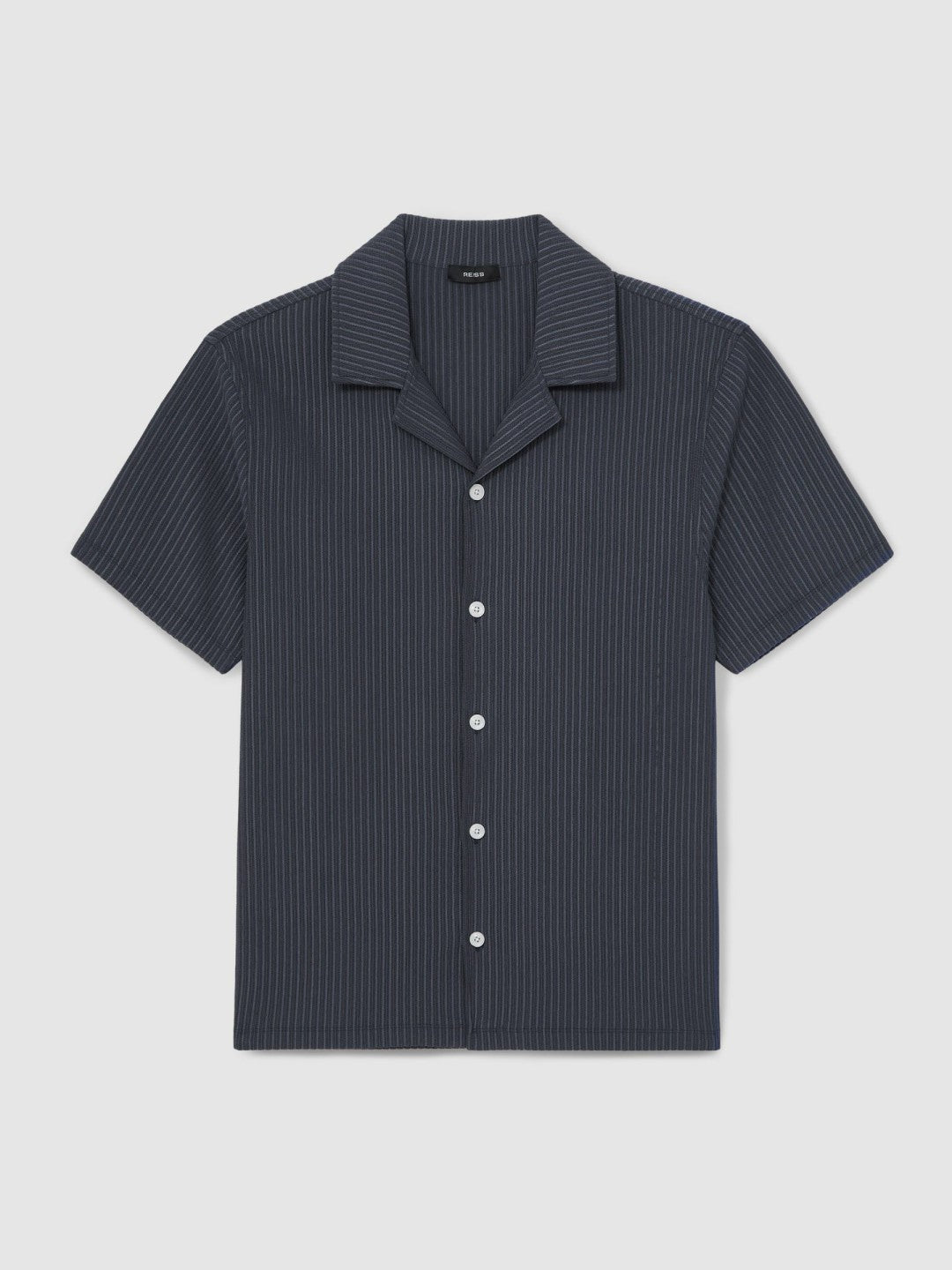 Textured-Stripe Cuban-Collar Shirt Petrol Blue | Mens