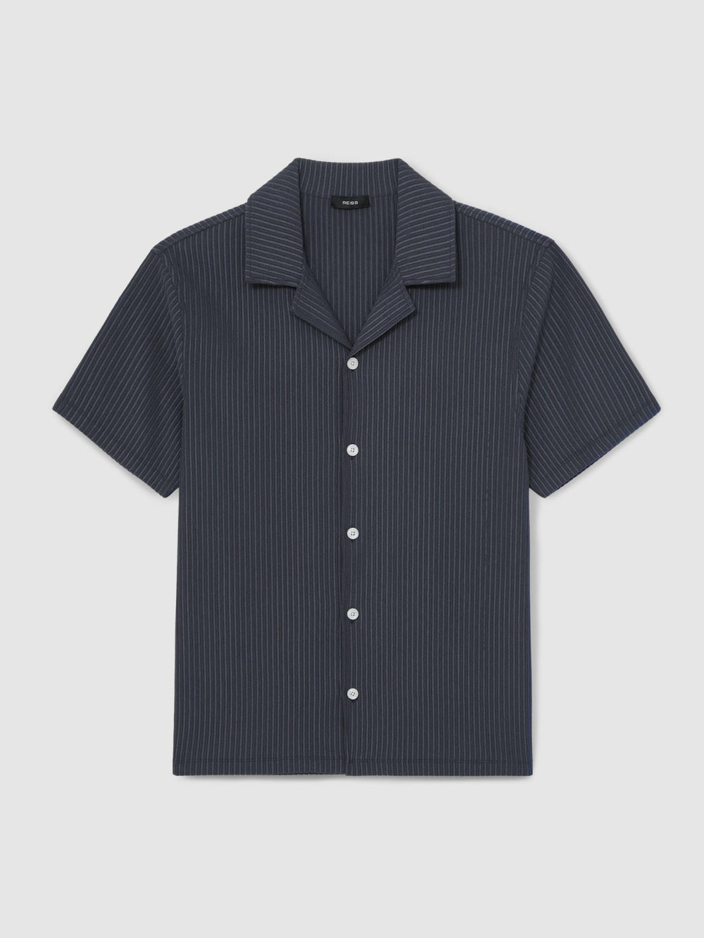Textured-Stripe Cuban-Collar Shirt Petrol Blue | Mens