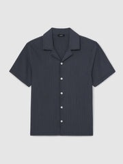 Textured-Stripe Cuban-Collar Shirt Petrol Blue | Mens