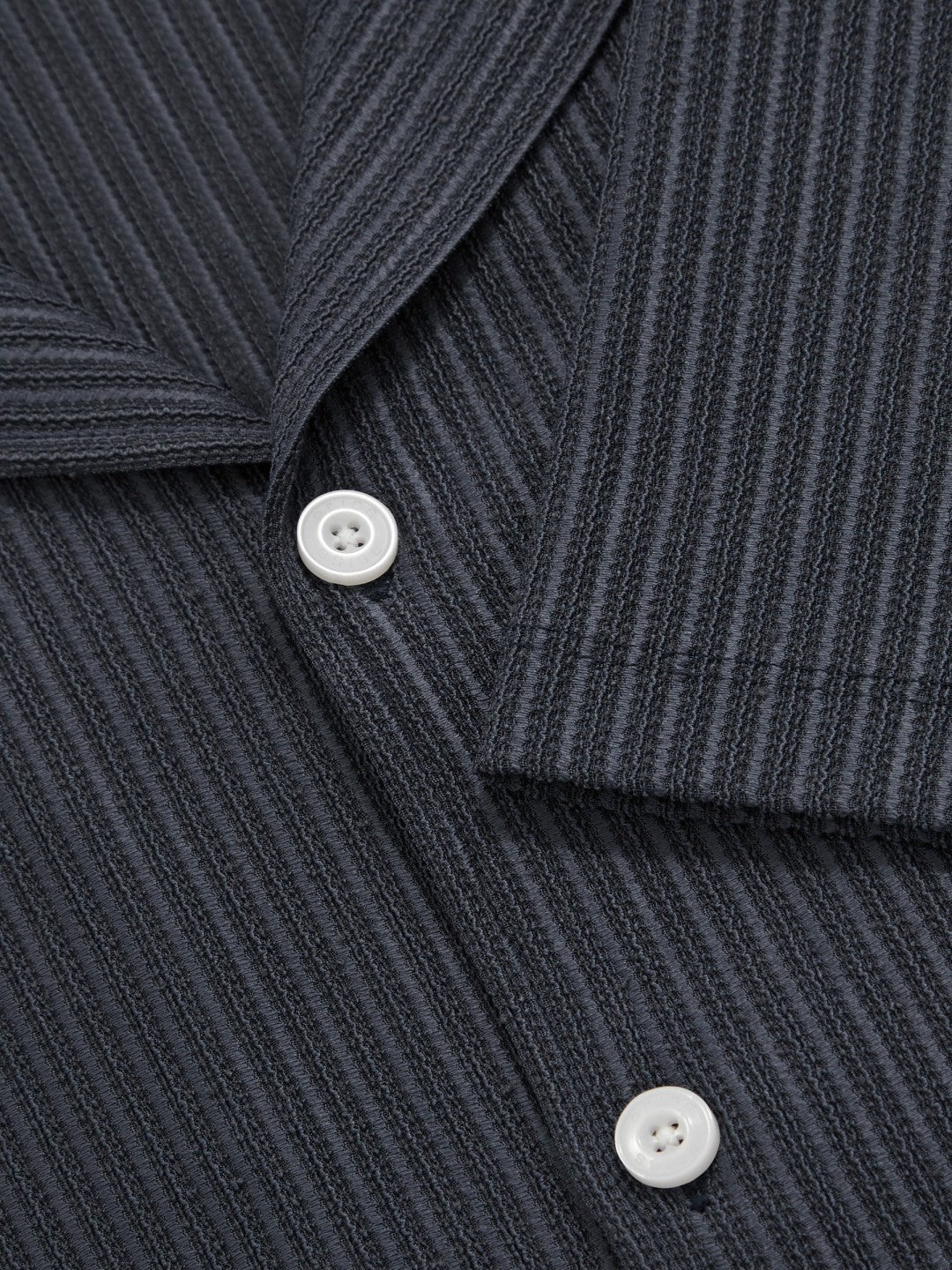 Textured-Stripe Cuban-Collar Shirt Petrol Blue | Mens