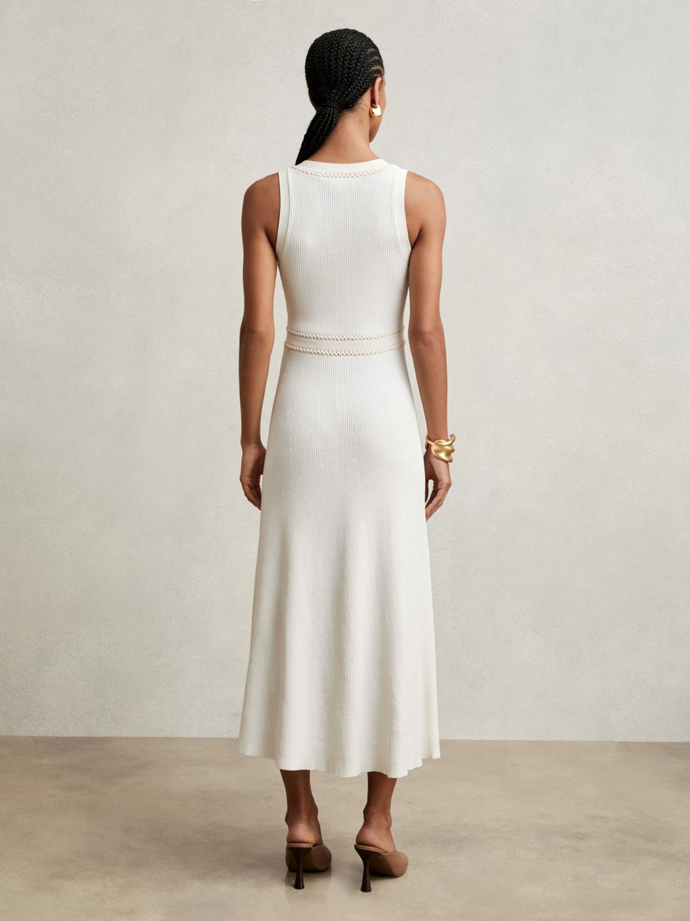 Craft-Stitch Knitted Midi Dress Ivory | Womens