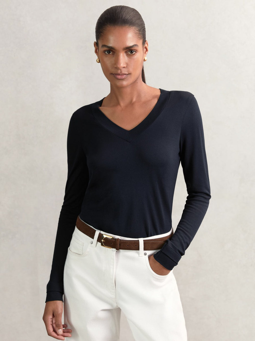 Jersey V-Neck Top Navy | Womens