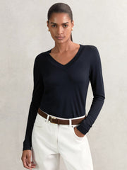 Jersey V-Neck Top Navy | Womens