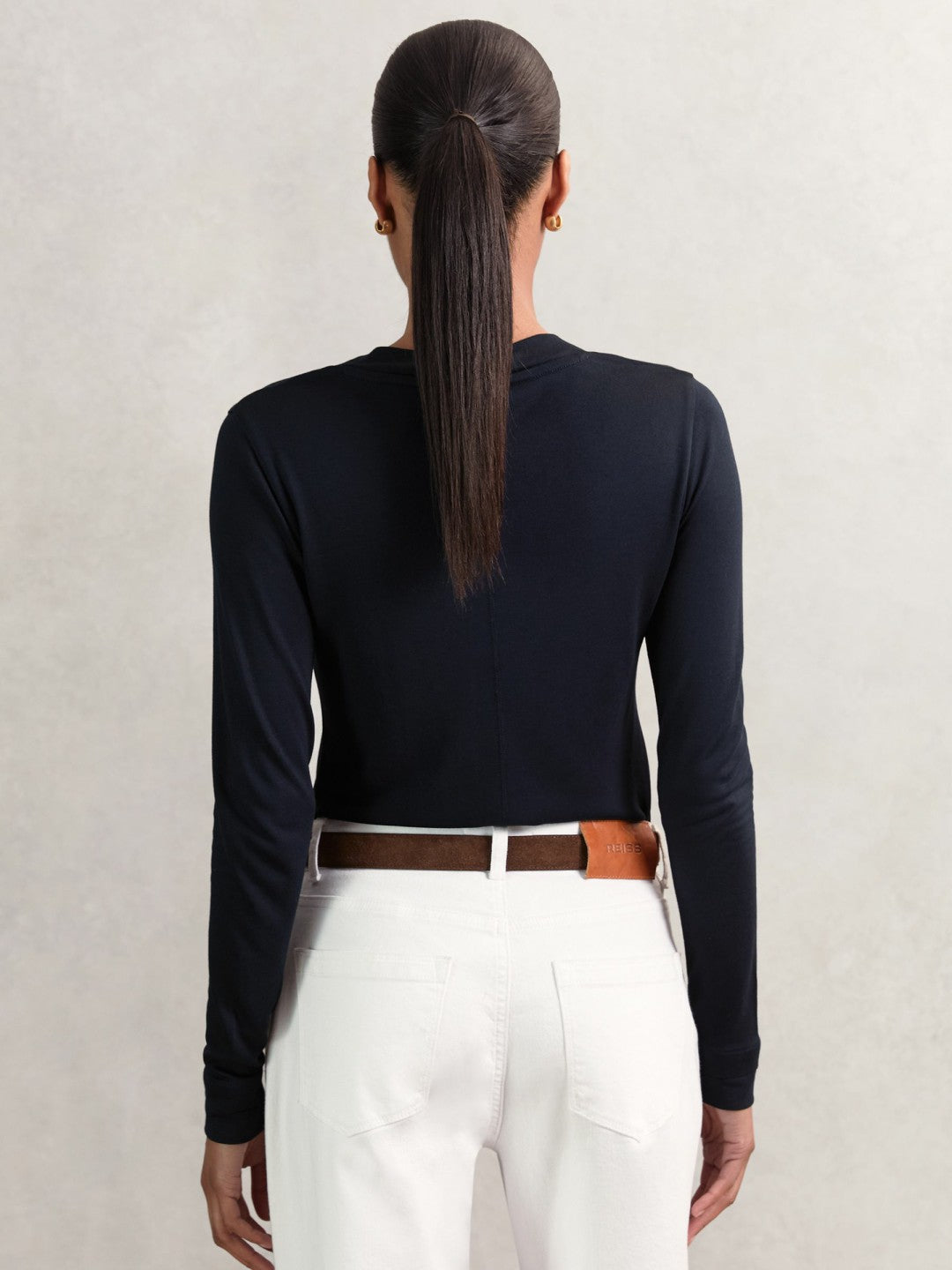Jersey V-Neck Top Navy | Womens