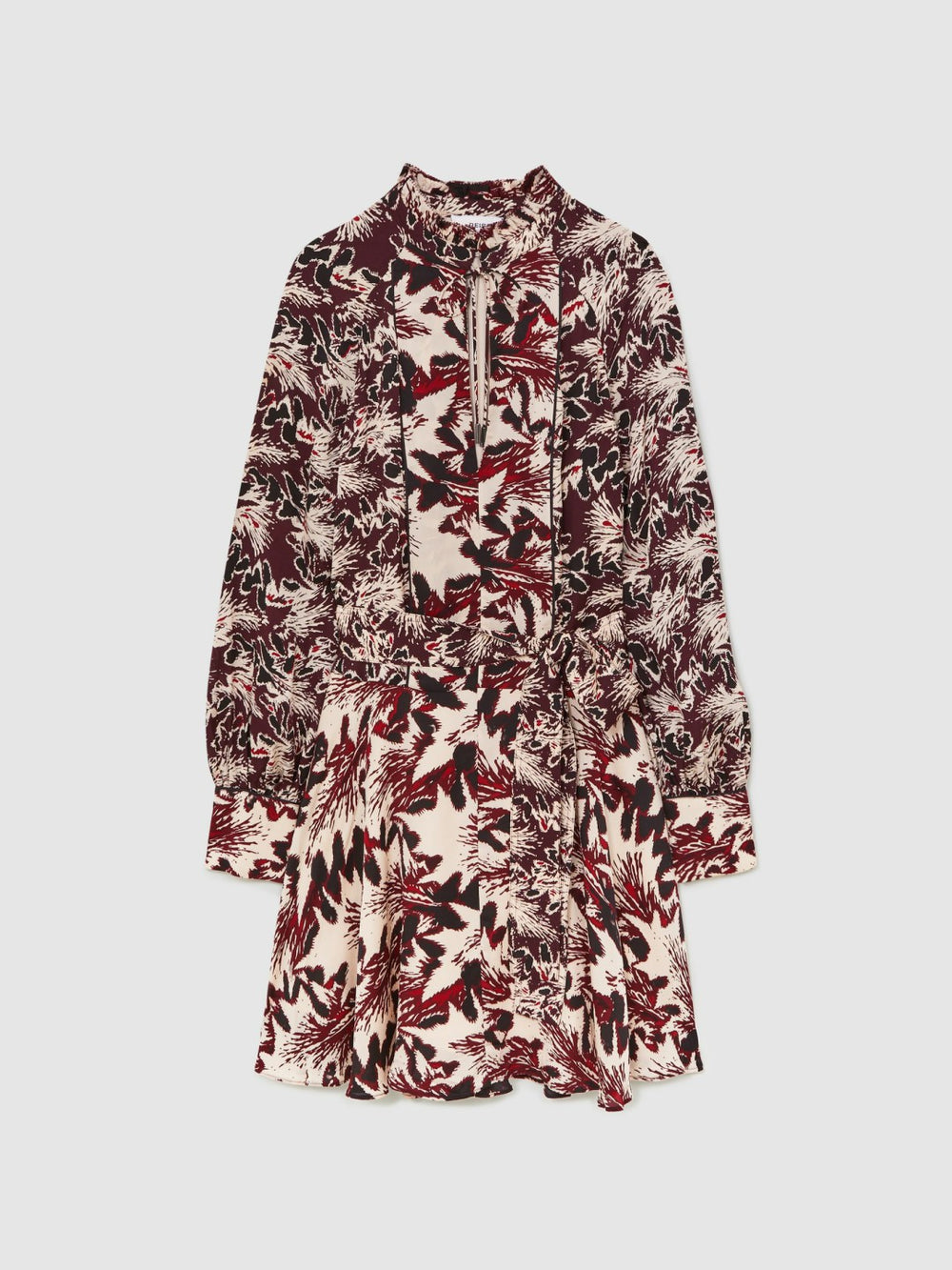 Printed Tie-Waist Flippy Mini Dress Burgundy/Cream | Womens