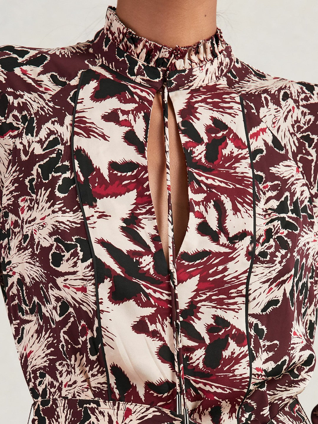 Printed Tie-Waist Flippy Mini Dress Burgundy/Cream | Womens