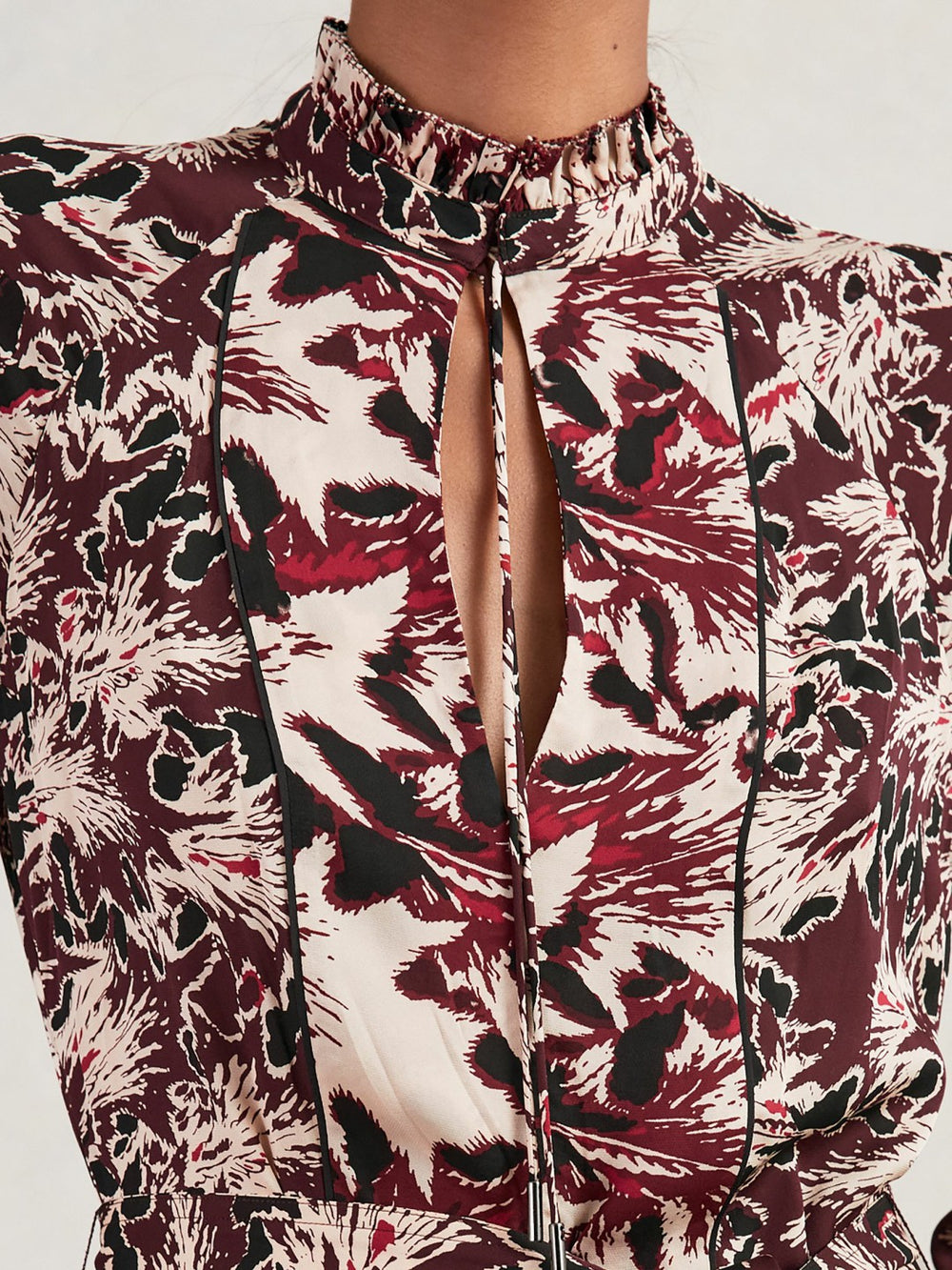 Printed Tie-Waist Flippy Mini Dress Burgundy/Cream | Womens