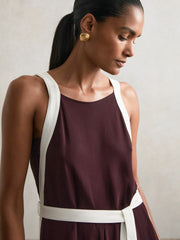 Colourblock Wide Leg Belted Jumpsuit Burgundy/Cream | Womens