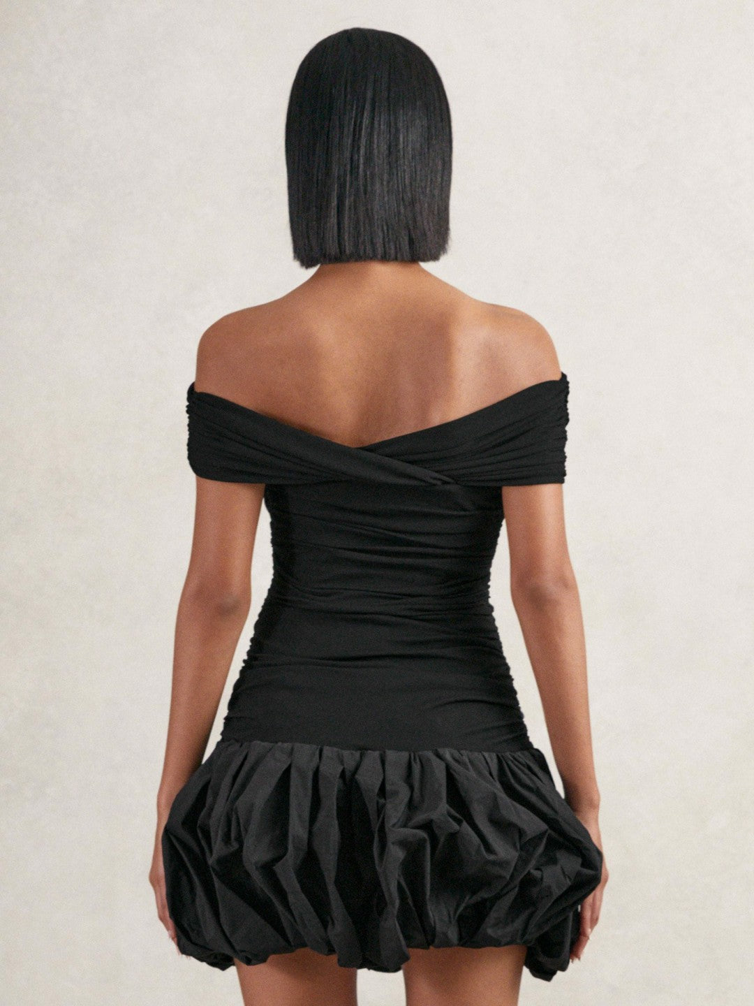 Off-Shoulder Puffball Mini Dress Black | Womens