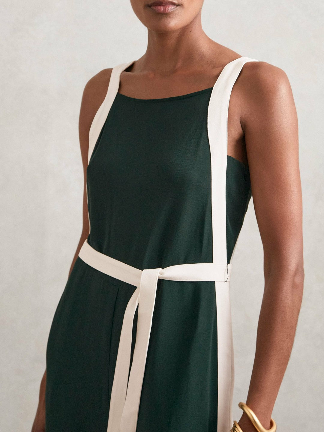 Colourblock Wide Leg Belted Jumpsuit Dark Green/Cream | Womens