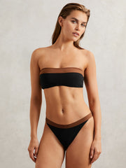 Contrast-Trim Bandeau Bikini Top Black/Tan | Womens