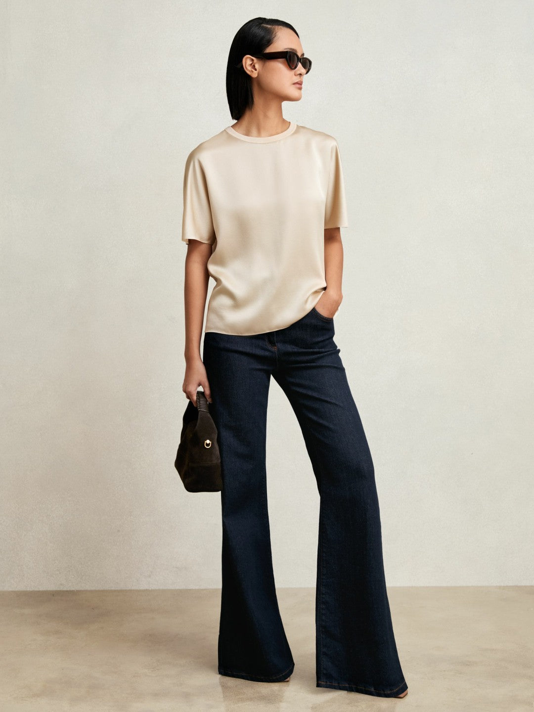 Silk Short-Sleeve Top Champagne Neutral | Womens