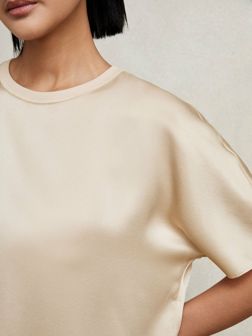 Silk Short-Sleeve Top Champagne Neutral | Womens