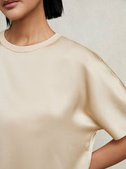 Silk Short-Sleeve Top Champagne Neutral | Womens