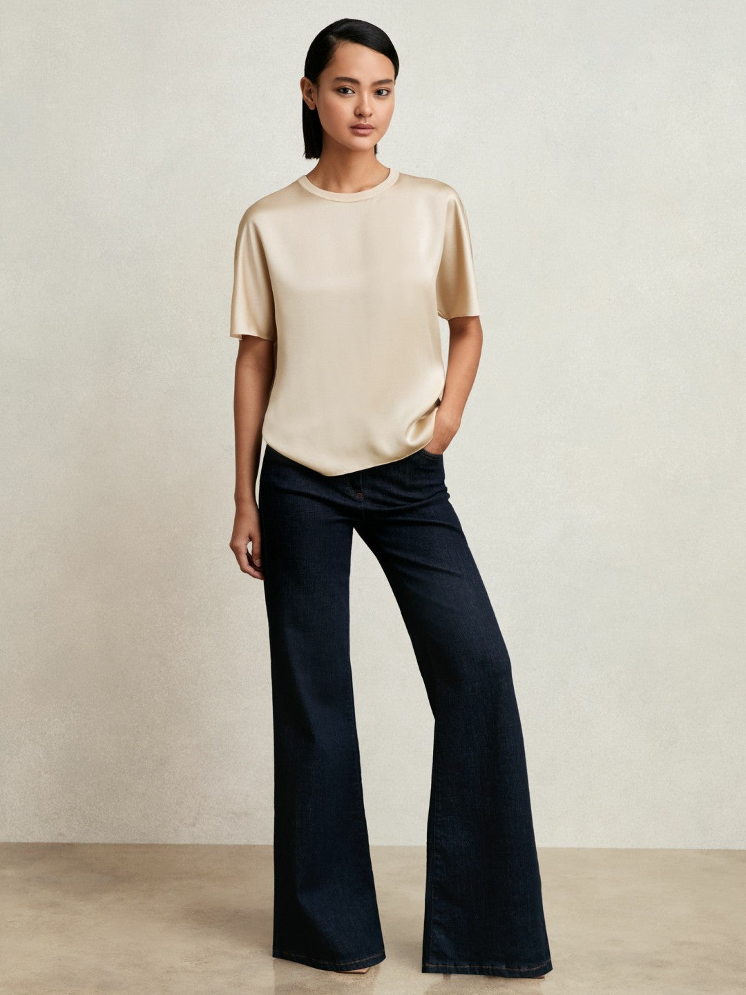 Silk Short-Sleeve Top Champagne Neutral | Womens