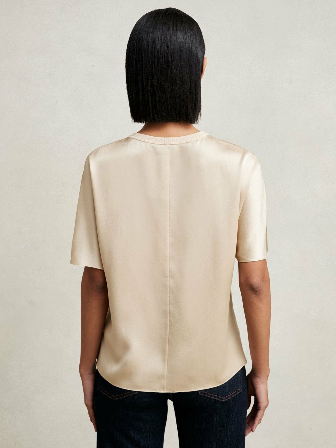 Silk Short-Sleeve Top Champagne Neutral | Womens