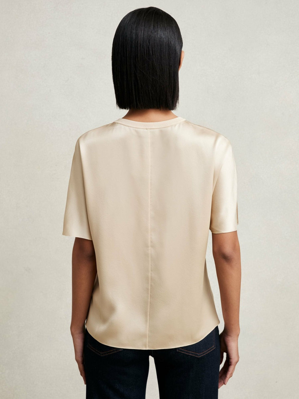 Silk Short-Sleeve Top Champagne Neutral | Womens