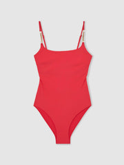 Hardware-Strap Cut-Out Swimsuit Coral Red | Womens