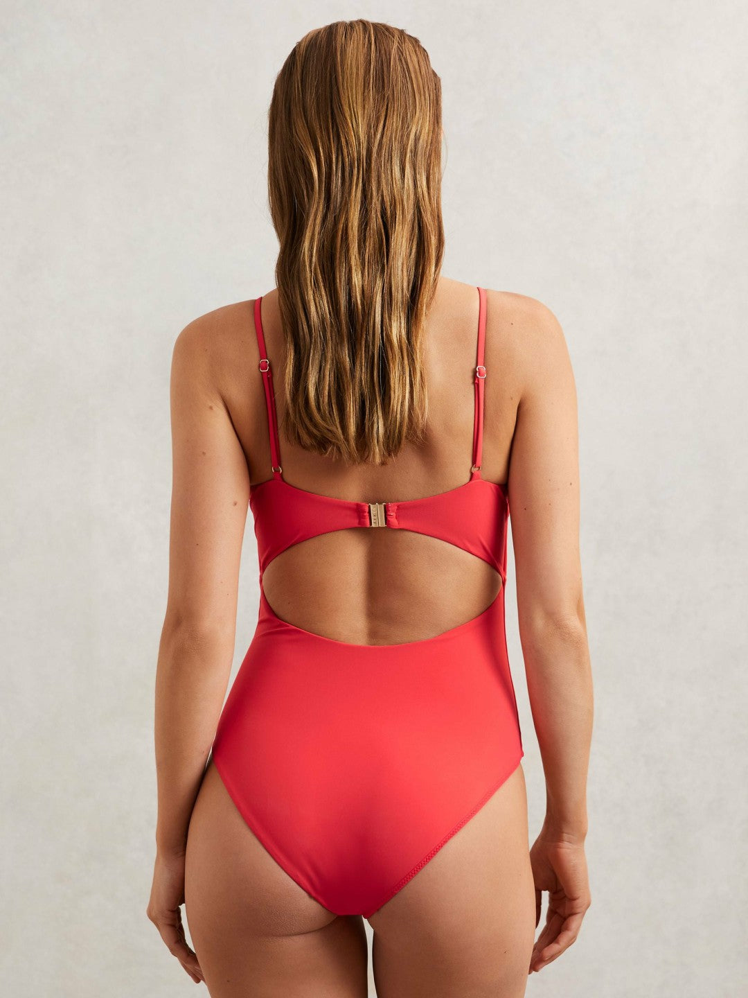 Hardware-Strap Cut-Out Swimsuit Coral Red | Womens