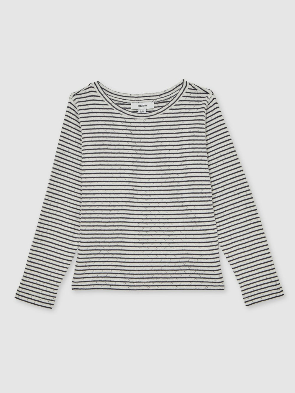 3-9 yrs Cotton Pointelle Long Sleeve Top Navy/White | Children