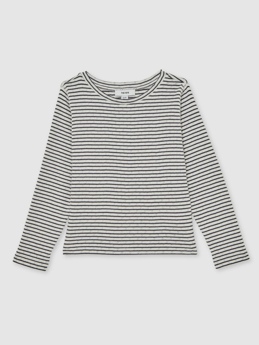 9-13 yrs Cotton Pointelle Long Sleeve Top Navy/White | Children