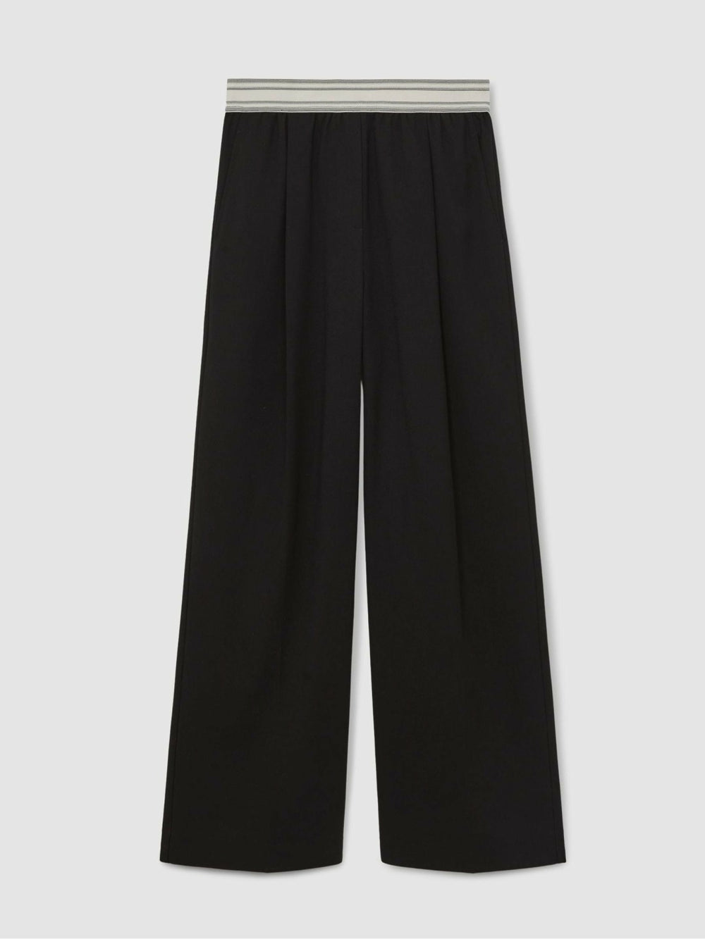 Petite Wide-Leg Contrast-Waistband Trousers Black | Womens