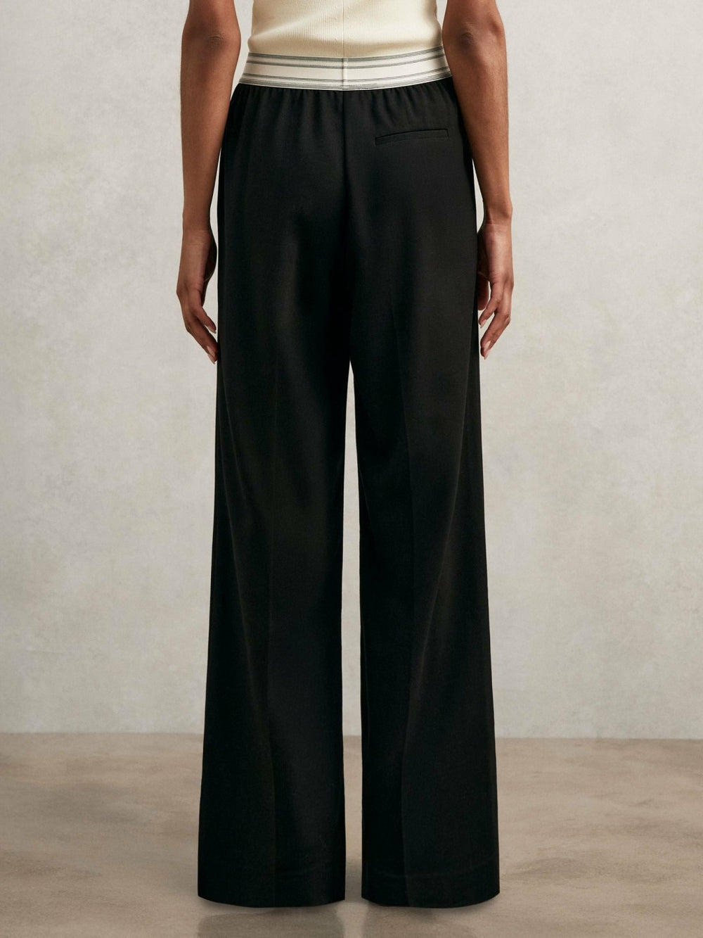 Petite Wide-Leg Contrast-Waistband Trousers Black | Womens