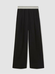 Wide-Leg Contrast-Waistband Trousers Black | Womens