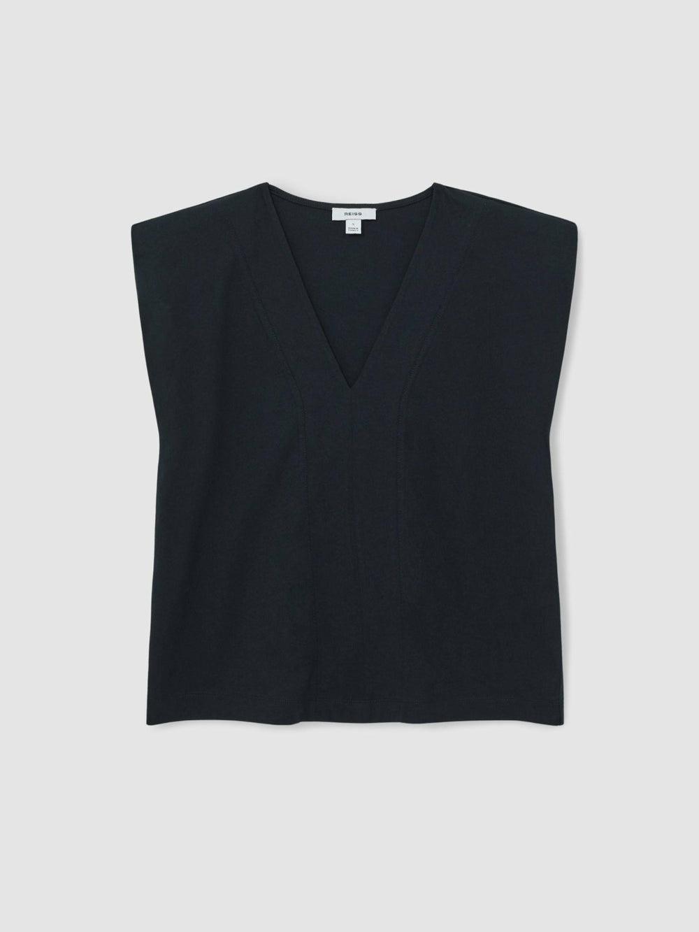 Cotton Shoulder-Pad V-Neck Top Navy | Womens