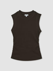 Ribbed Ruched Waist Vest Chocolate | Womens