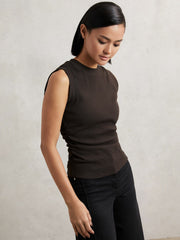 Ribbed Ruched Waist Vest Chocolate | Womens