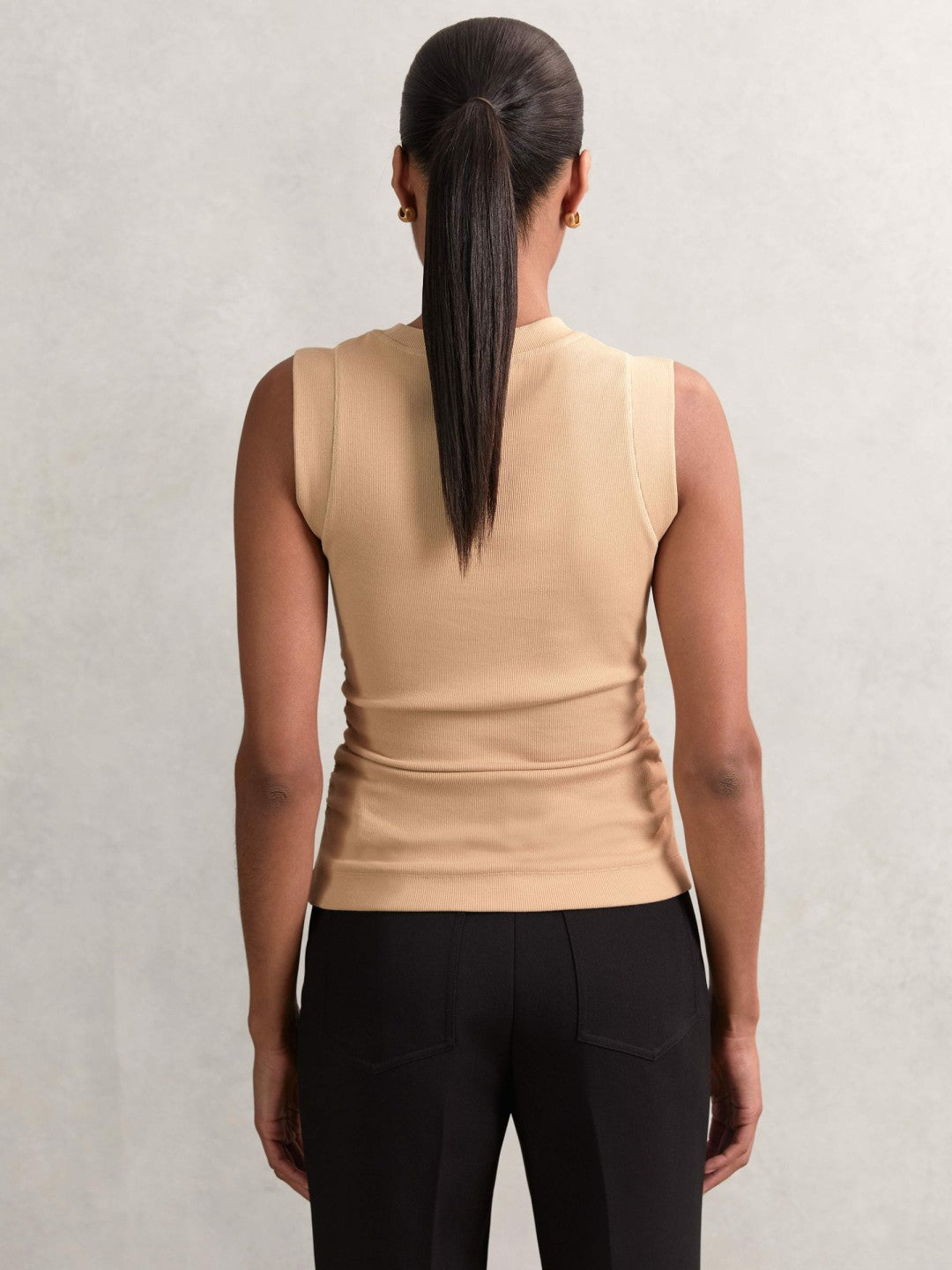 Fine-Rib Ruched Vest Top Camel | Womens