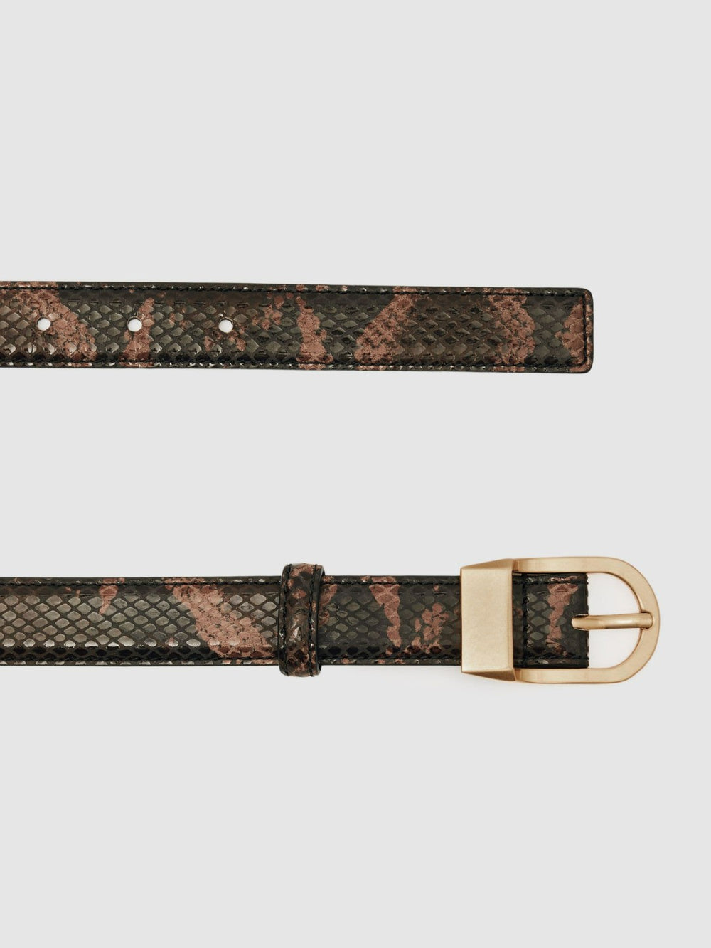 Leather Snake-Effect Belt Chocolate | Womens