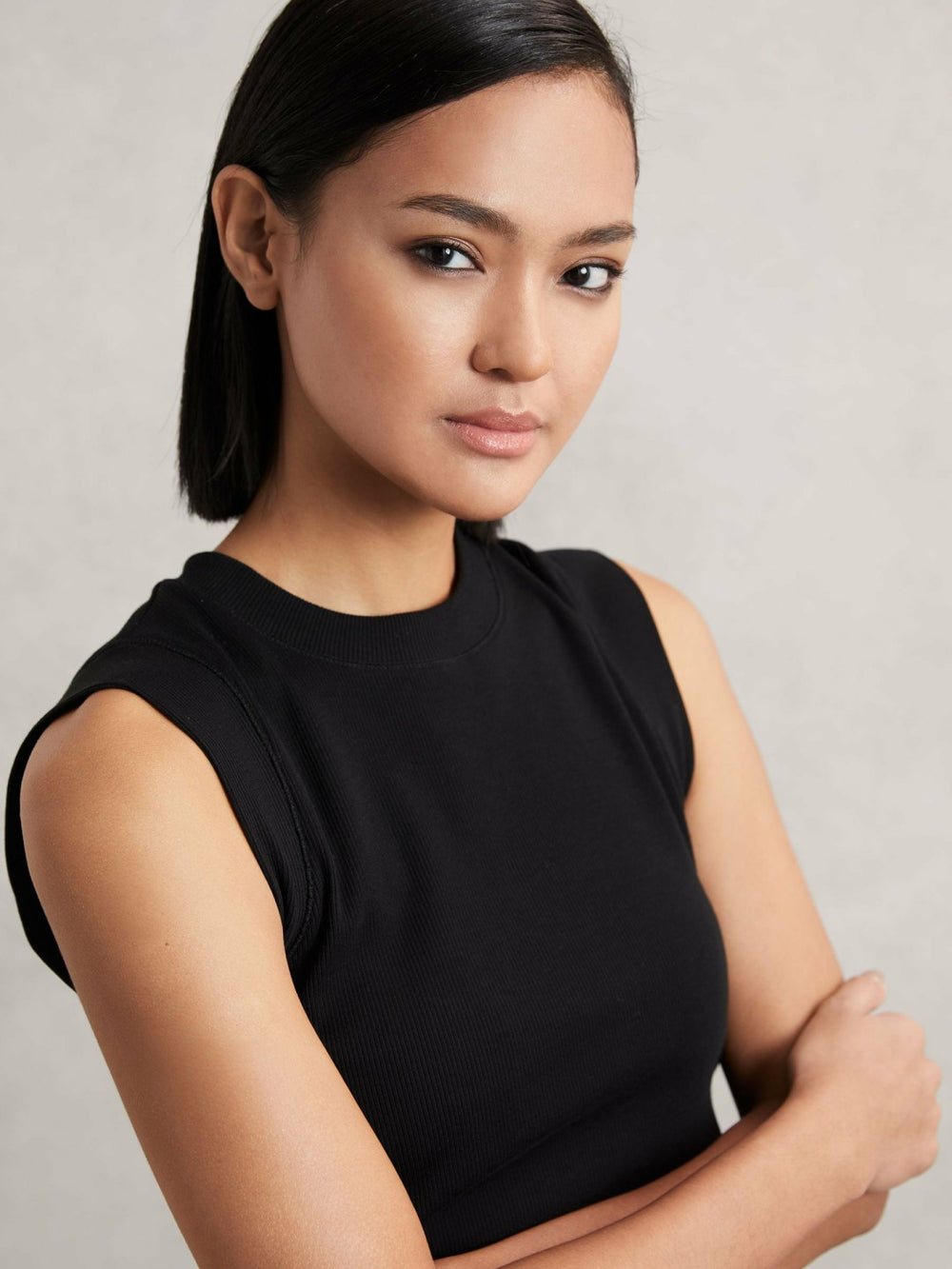 Ribbed Ruched Waist Vest Black | Womens